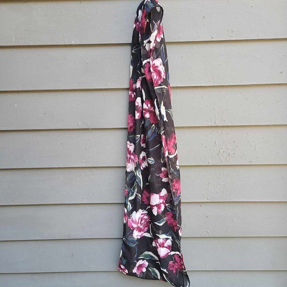 Polyester Floral Black Burgundy Infinity Scarf